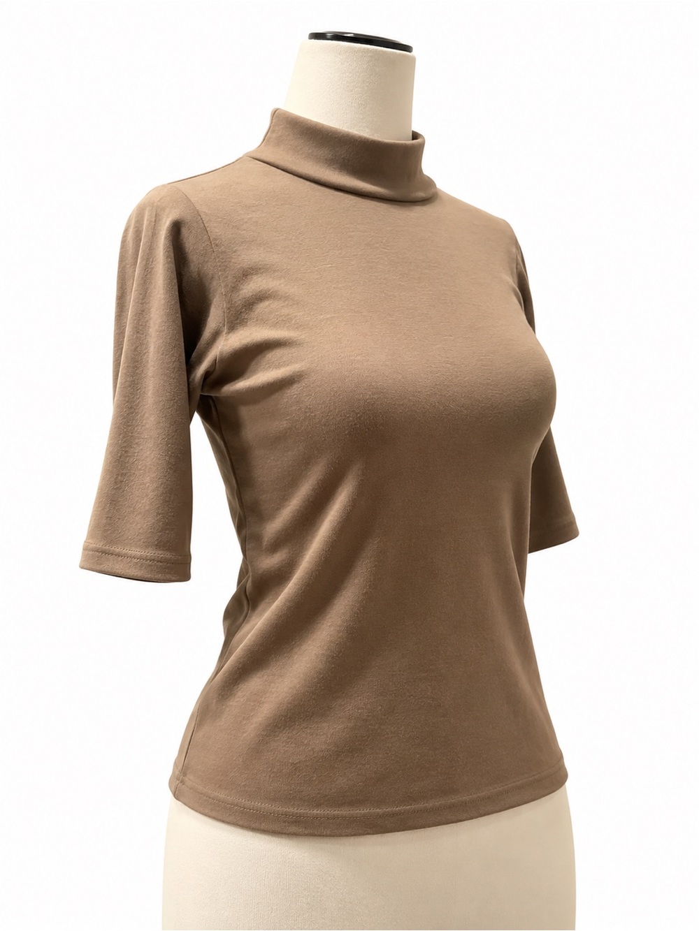 Zara Taupe Mock Neck Short Sleeve Top